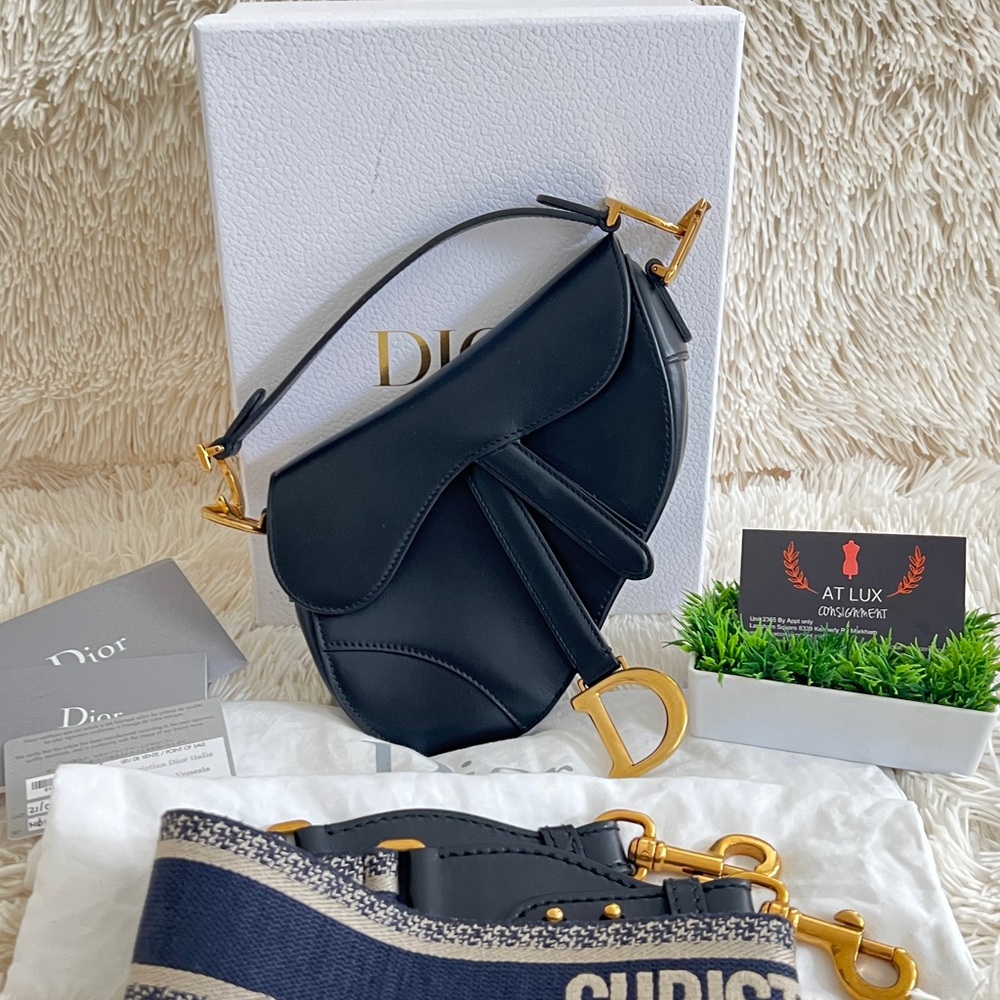 Authentic Christian Dior Mini Saddle bag in Black Calfskin Leather